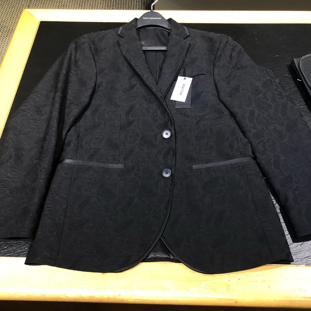 Black on black Kenneth Cole paisley coat